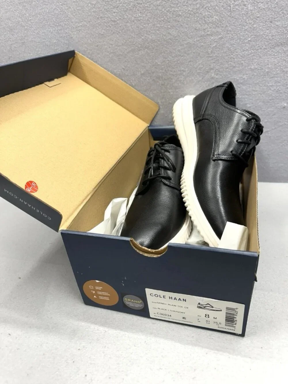 Cole Haan Grand+ Shoes Mens Size 8 M Leather Plain Toe Oxford C36934 NIB